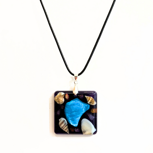 Tidepool Reflections – Square Resin Necklace