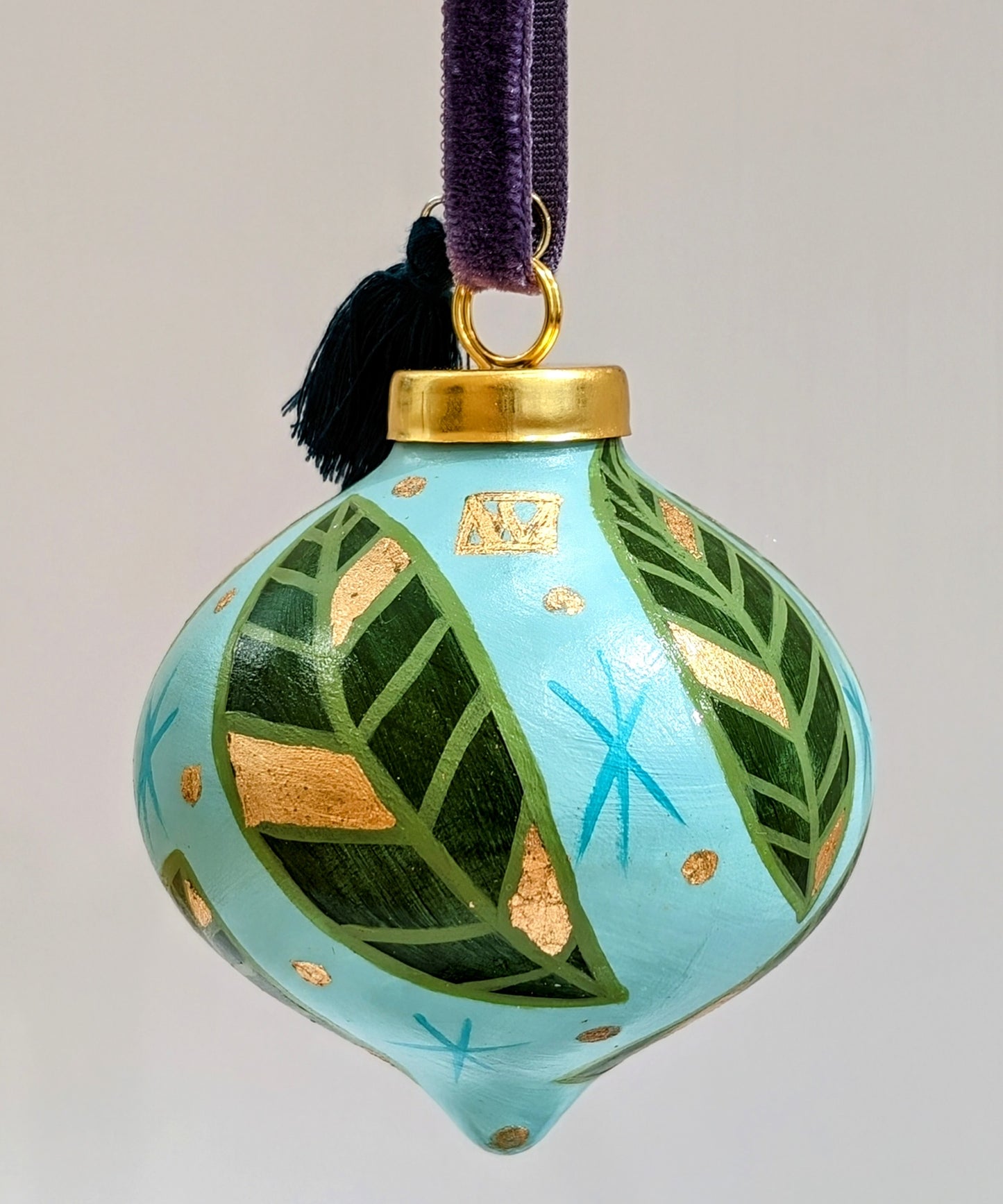 Hand Painted Ceramic Ornament with Gold Leaf Accent