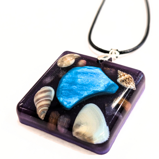 Tidepool Reflections – Square Resin Necklace