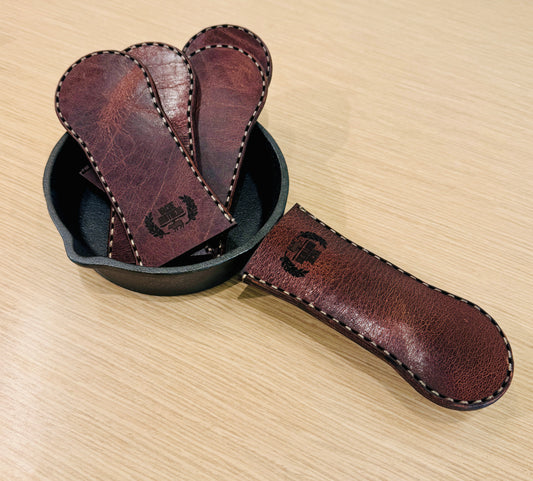 Bison Leather Cast Iron Handle Covers