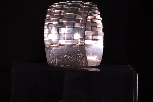 Vintage Navajo Sterling Silver Woven Cuff Bracelet