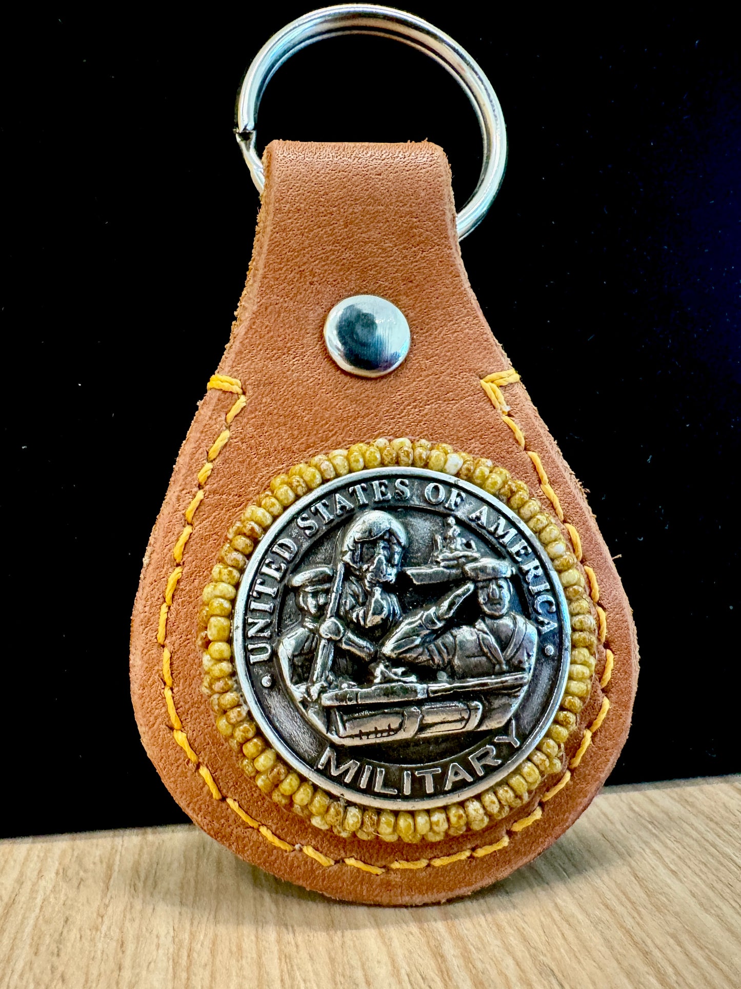 Leather Keychain US Military Challenge Coin