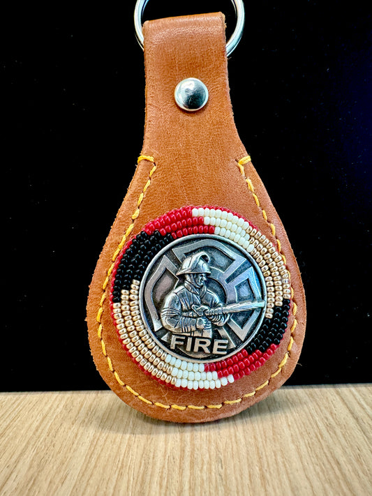 Leather Keychain Firefighter Challenge Coin