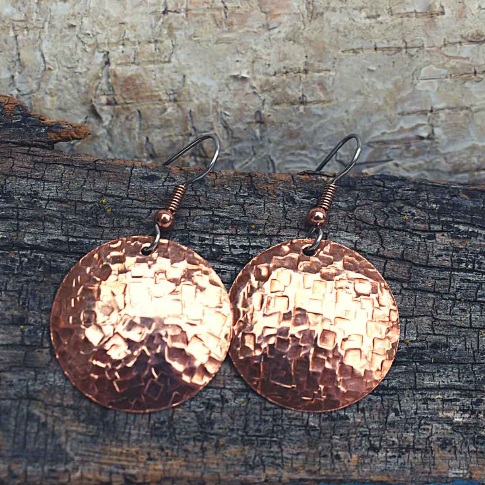 2371 Copper Circular Hammered Earring w/Surgical Steel Hook - Cherokee Copper