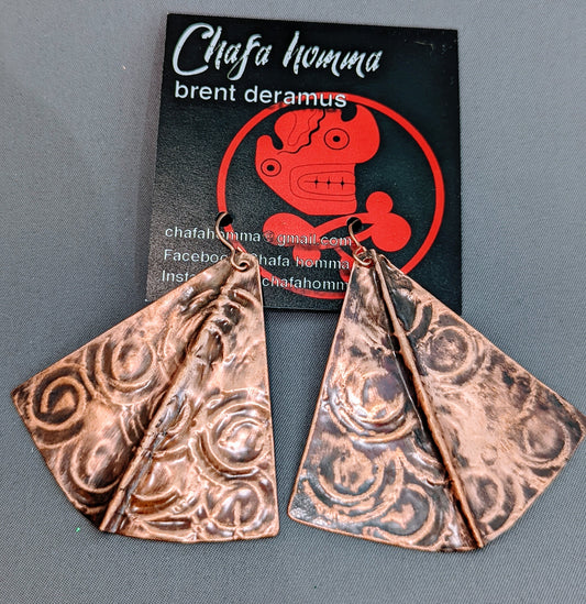 Copper Triangular Earrings with Spiral Pattern