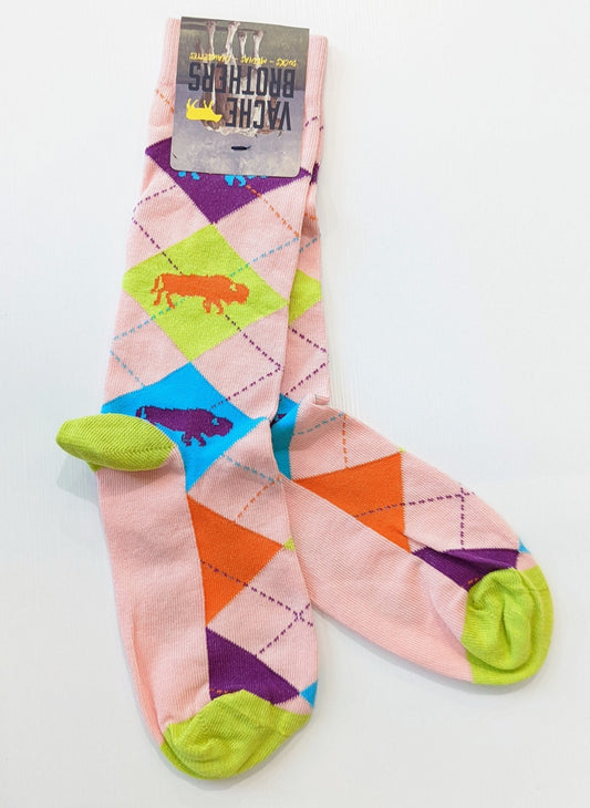 Pink Argyle Bison Socks