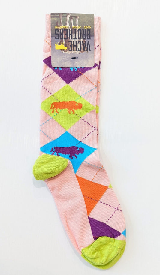Pink Argyle Bison Socks