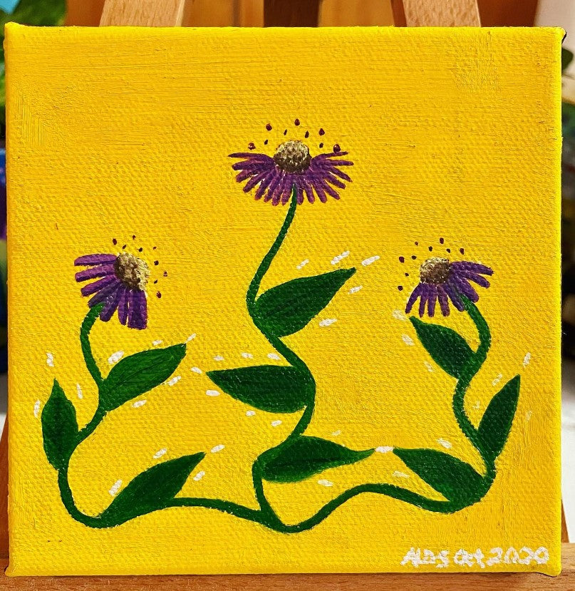 Purple Flowers In Yellow