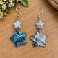 Abalone star earrings with smaller pale star accents