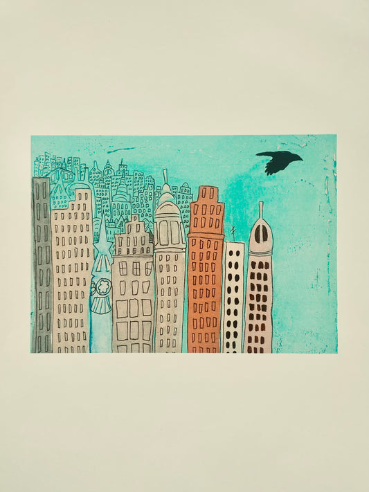 Raven Over Cityscape