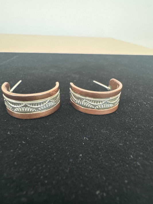 Copper and Silver Hoop Earrings