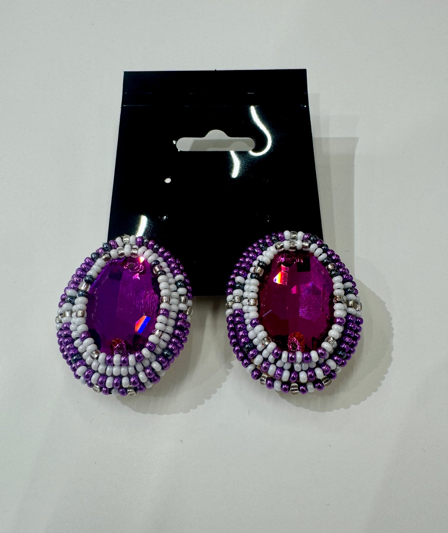 Beaded Oval Cryastal Post Earrings