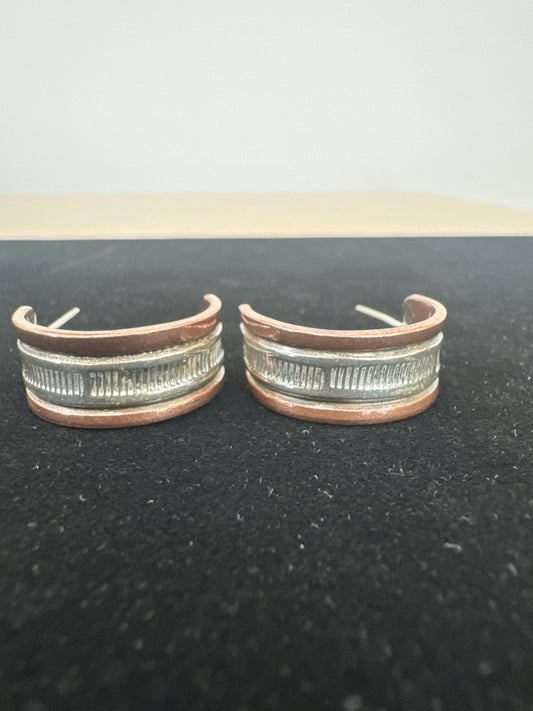 Copper and Silver Hoop Earrings