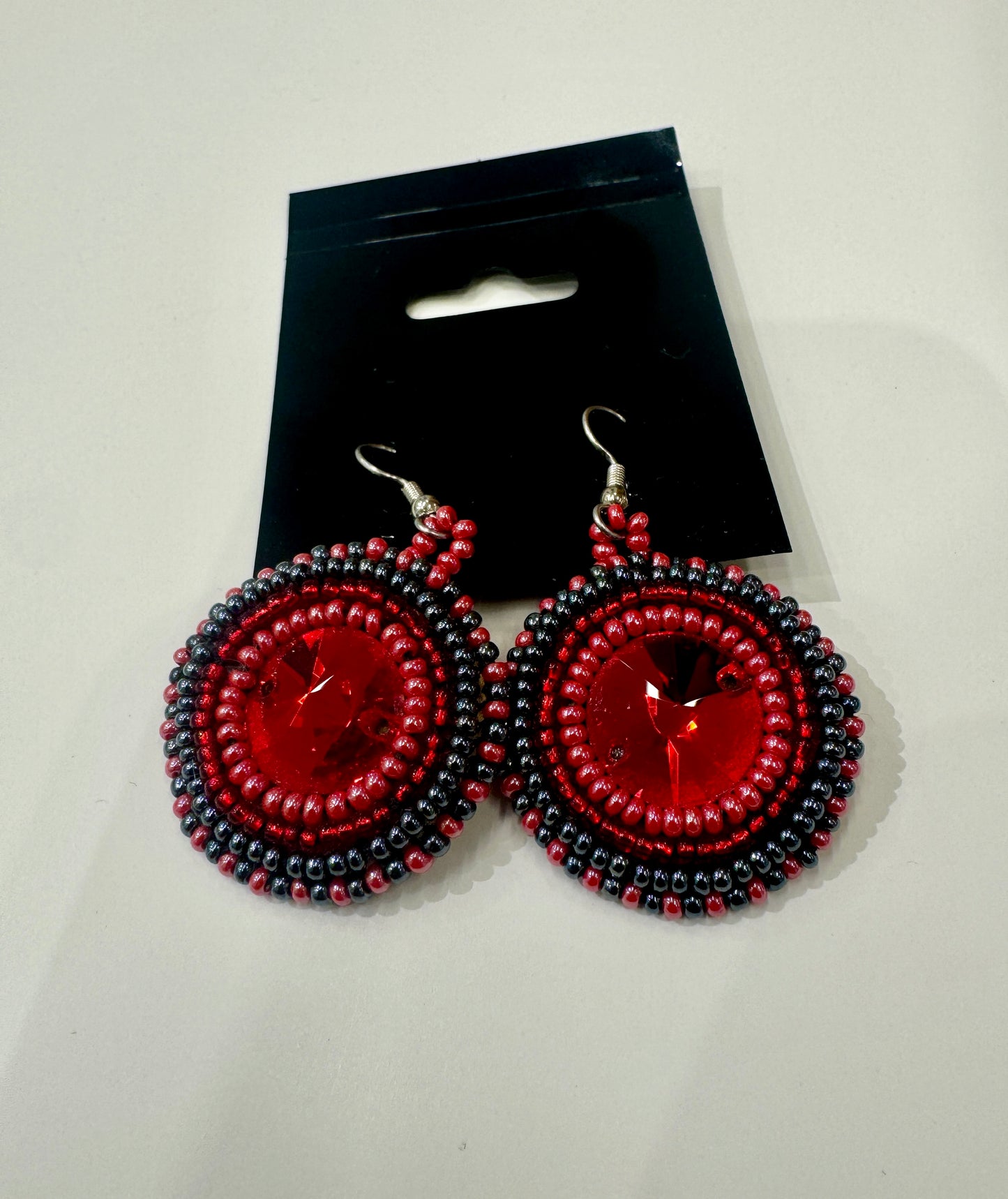 Beaded Crystal Round Earrings