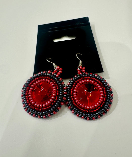 Beaded Crystal Round Earrings