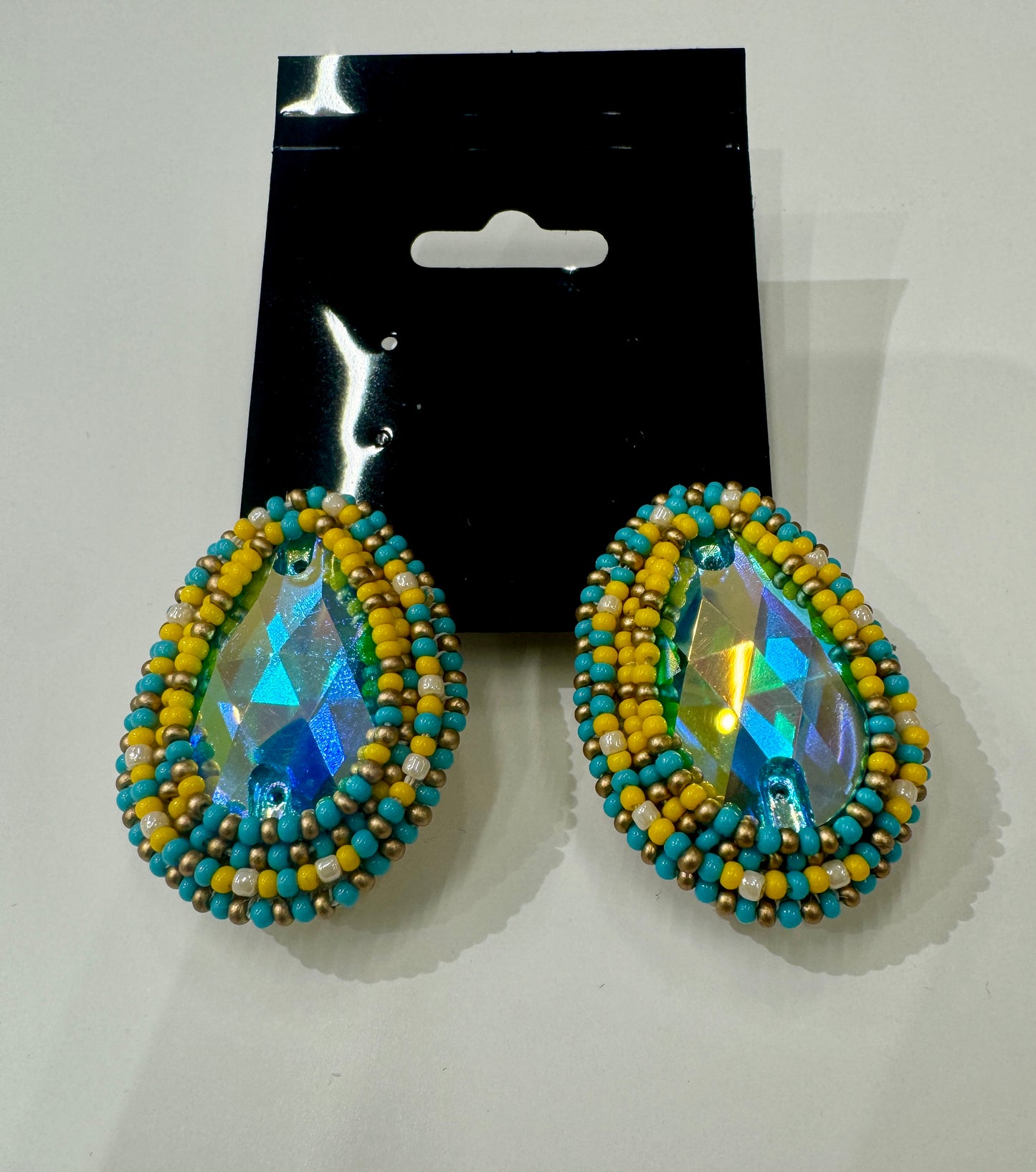 Beaded Crystal Teardrop Post Earrings