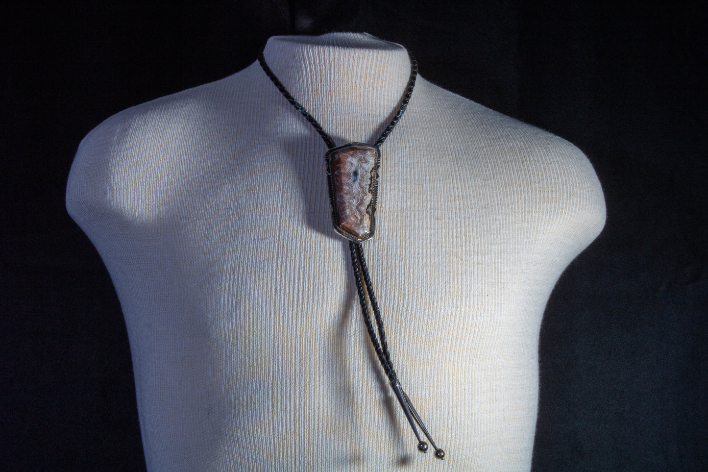 Vintage Banded Agate Bolo Tie