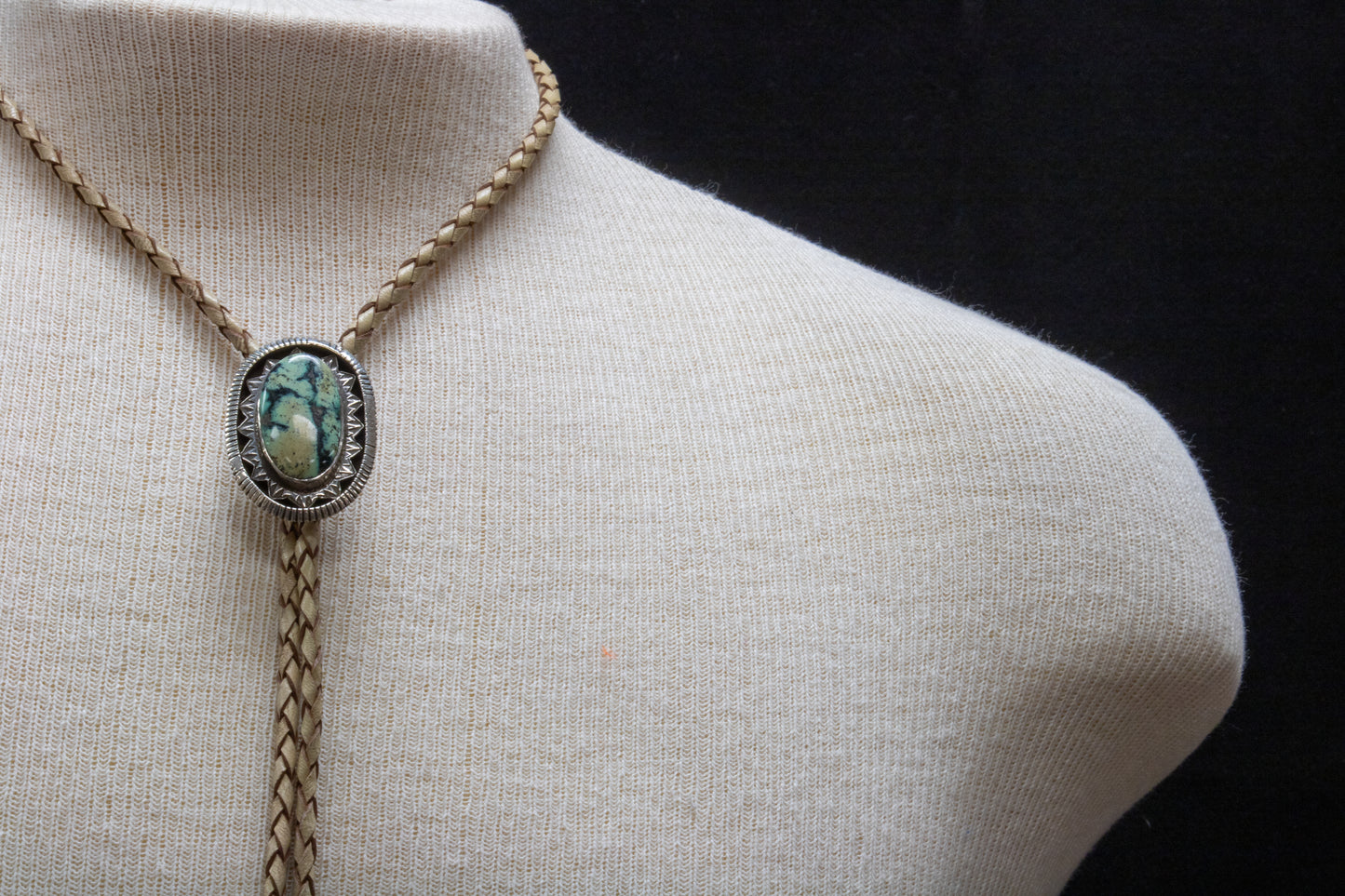 Sterling Silver and Natural New Lander Variscite Bolo with Handmade Tips