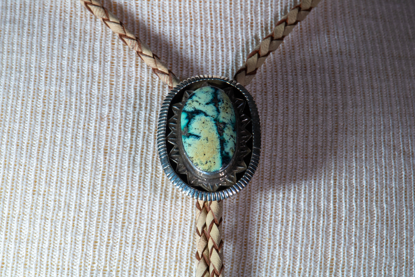 Sterling Silver and Natural New Lander Variscite Bolo with Handmade Tips