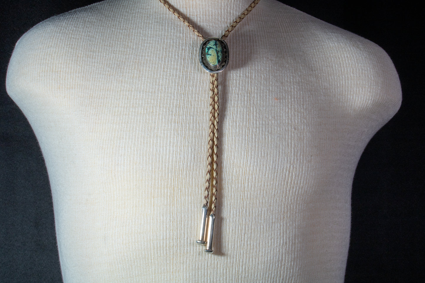 Sterling Silver and Natural New Lander Variscite Bolo with Handmade Tips