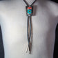 Tufa Cast Sterling Silver, Kingman Turquoise and Spiny Oyster Shell Bolo with Handmade Tips