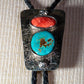 Tufa Cast Sterling Silver, Kingman Turquoise and Spiny Oyster Shell Bolo with Handmade Tips