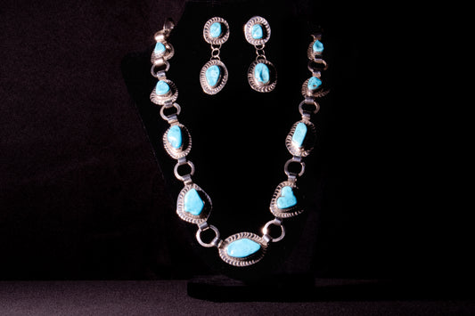 Sterling Silver and Natural Sleeping Beauty Turquoise Necklace and Earring Set