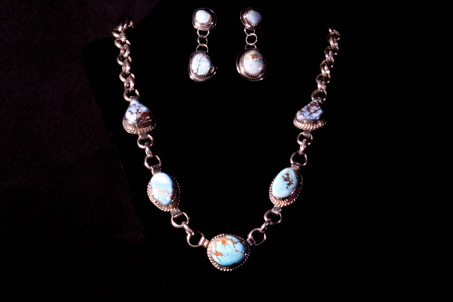 Sterling Silver and Natural Golden Hills Turquoise Necklace with Matching Earrings