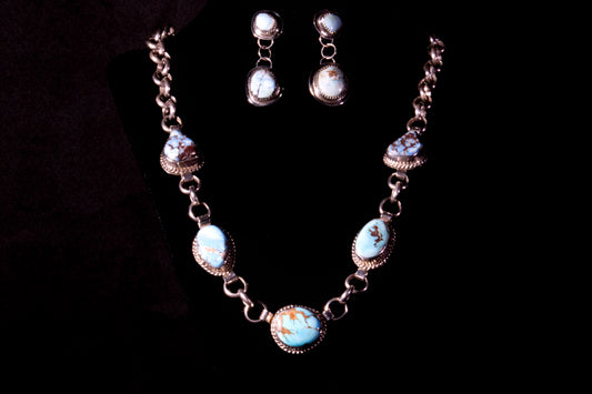 Sterling Silver and Natural Golden Hills Turquoise Necklace with Matching Earrings