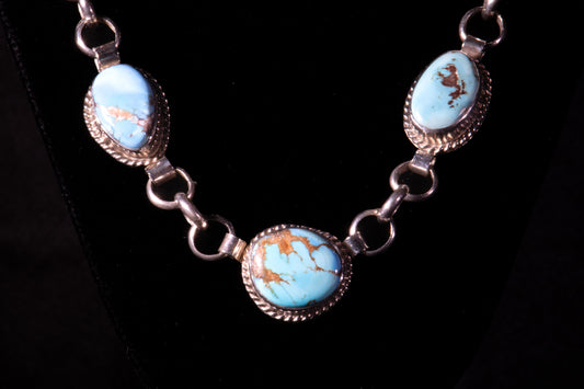 Sterling Silver and Natural Golden Hills Turquoise Necklace with Matching Earrings