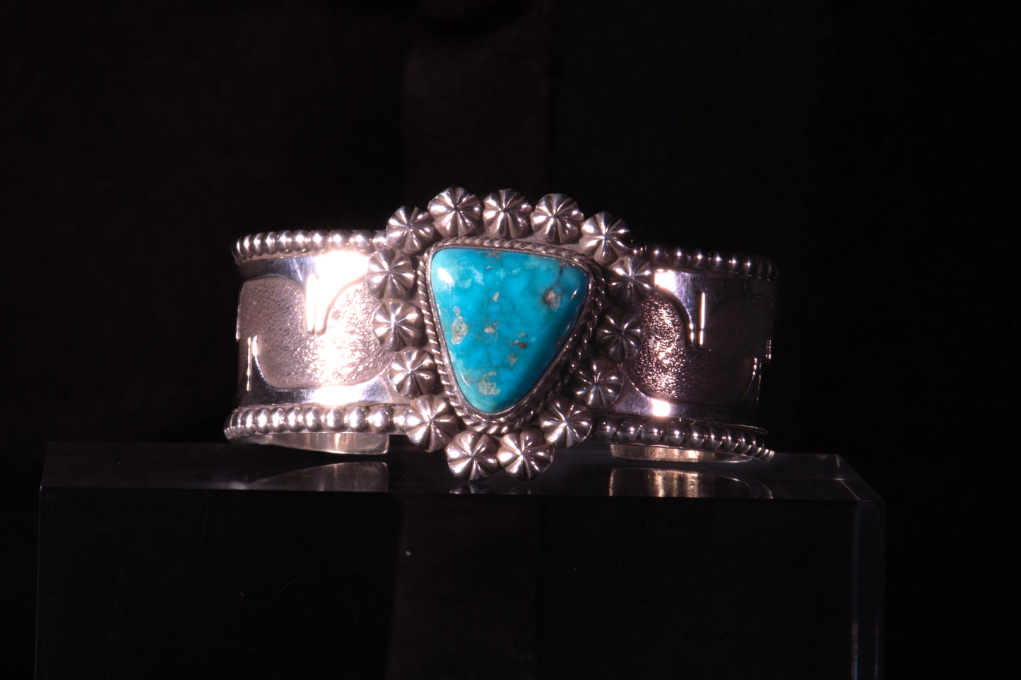 "Mama Wears My Heart on Her Wrist" Sterling Silver and Natural Ithaca Peak Turquoise Cuff