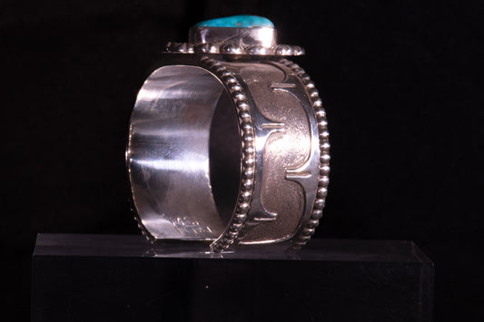 "Mama Wears My Heart on Her Wrist" Sterling Silver and Natural Ithaca Peak Turquoise Cuff