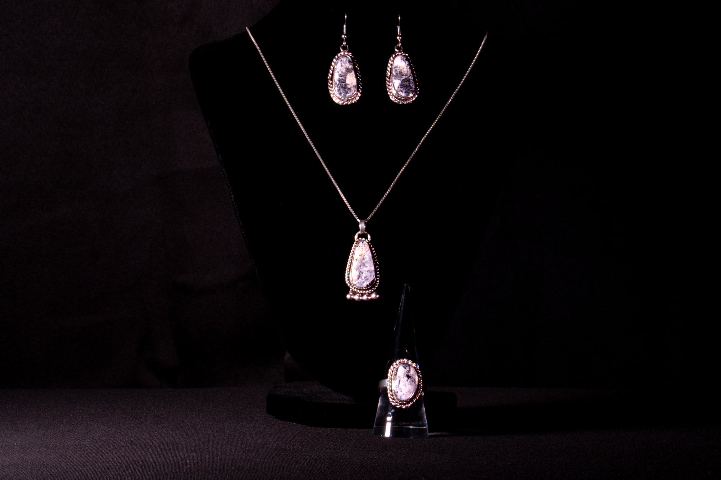 White Buffalo Necklace, Earring and Ring Set