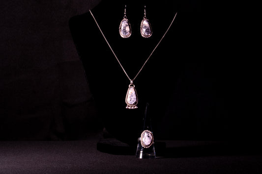 White Buffalo Necklace, Earring and Ring Set