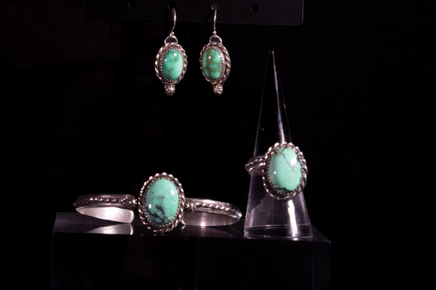 Sterling Silver and Natural New Lander Variscite Three-Piece Set