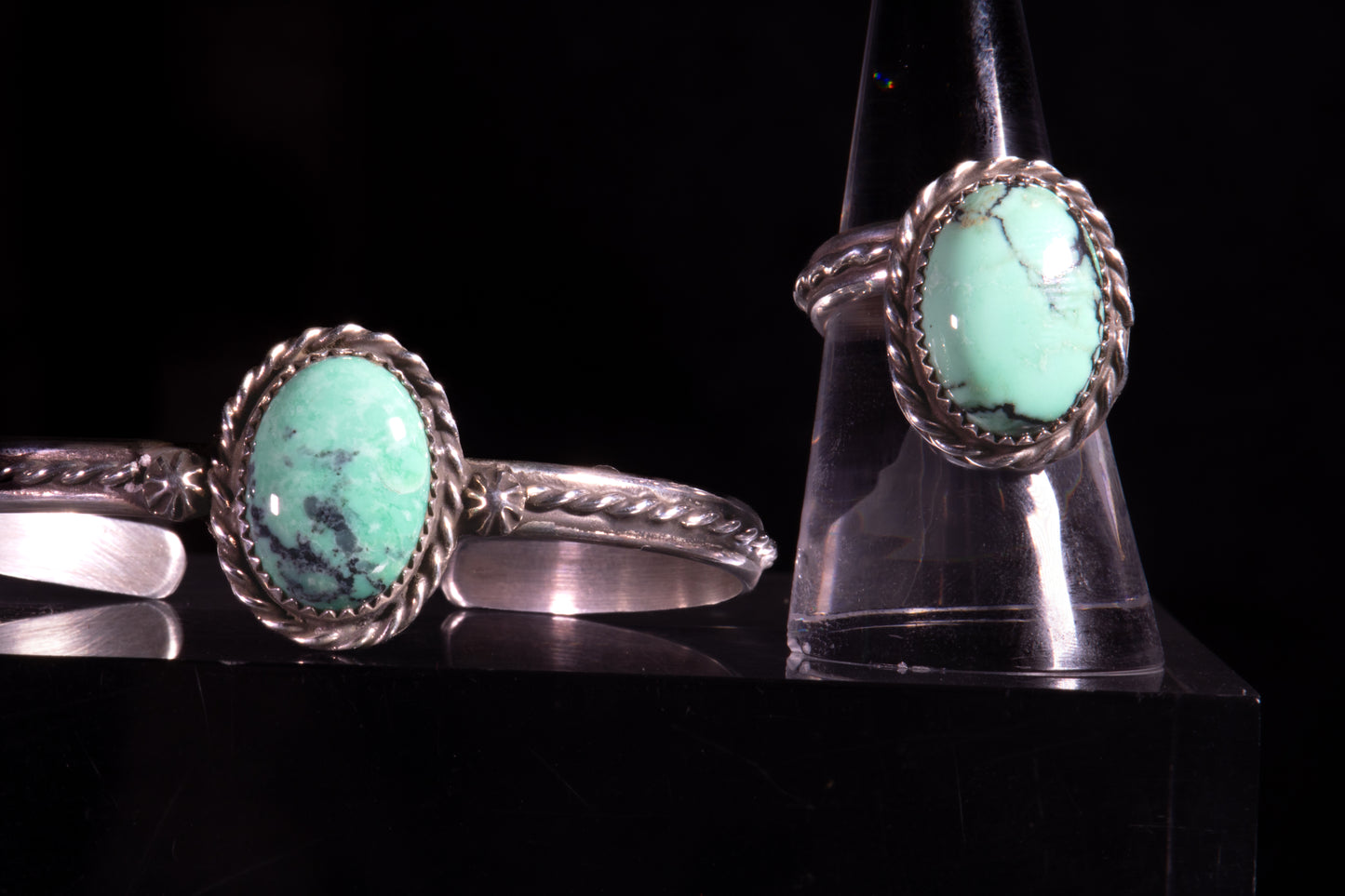 Sterling Silver and Natural New Lander Variscite Three-Piece Set