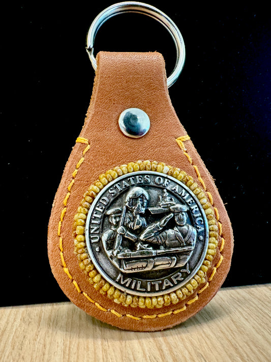 Leather Keychain US Military Challenge Coin