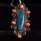 Kingman Turquoise and Spiny Oyster Shell Pendant and Ring Set