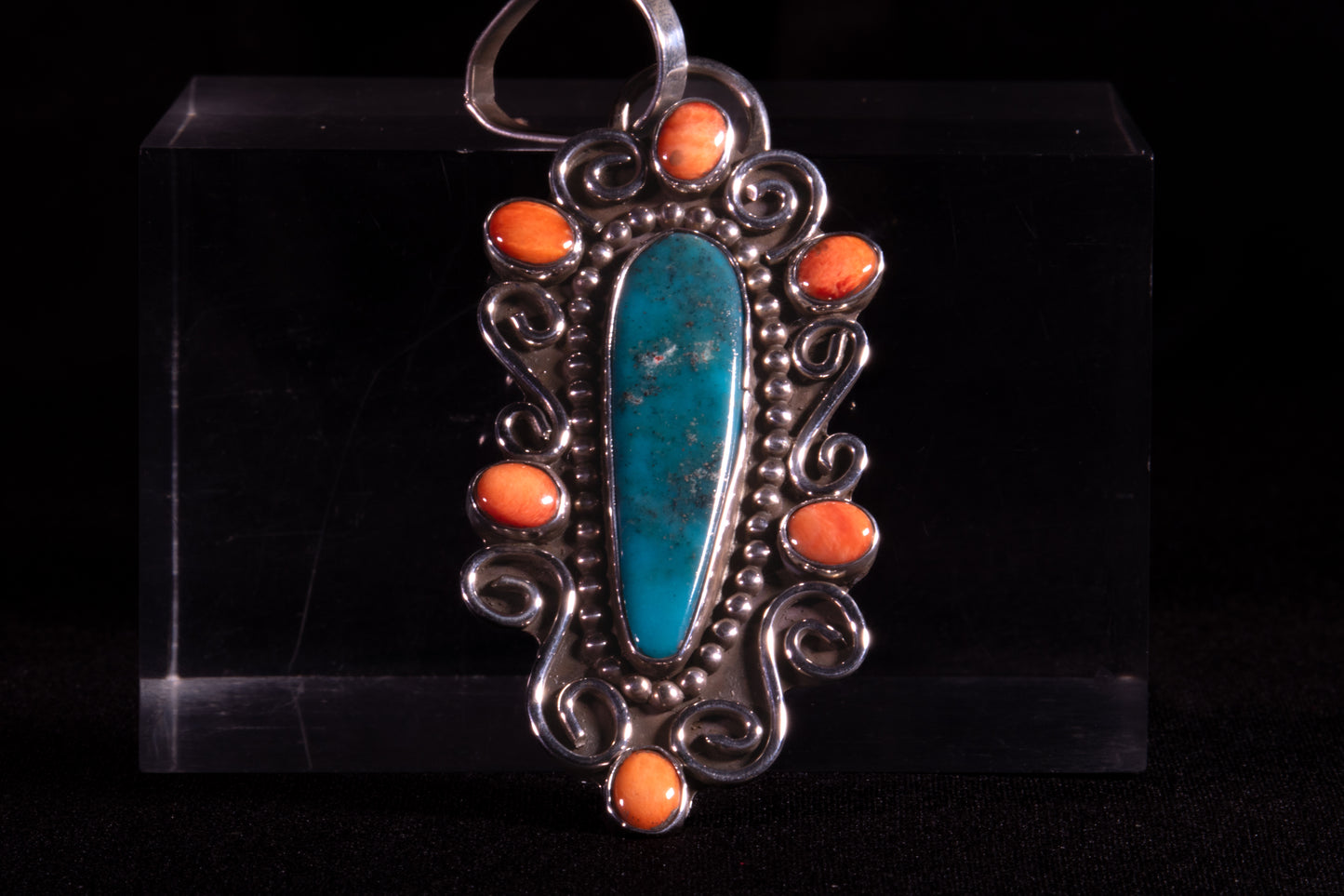 Kingman Turquoise and Spiny Oyster Shell Pendant and Ring Set