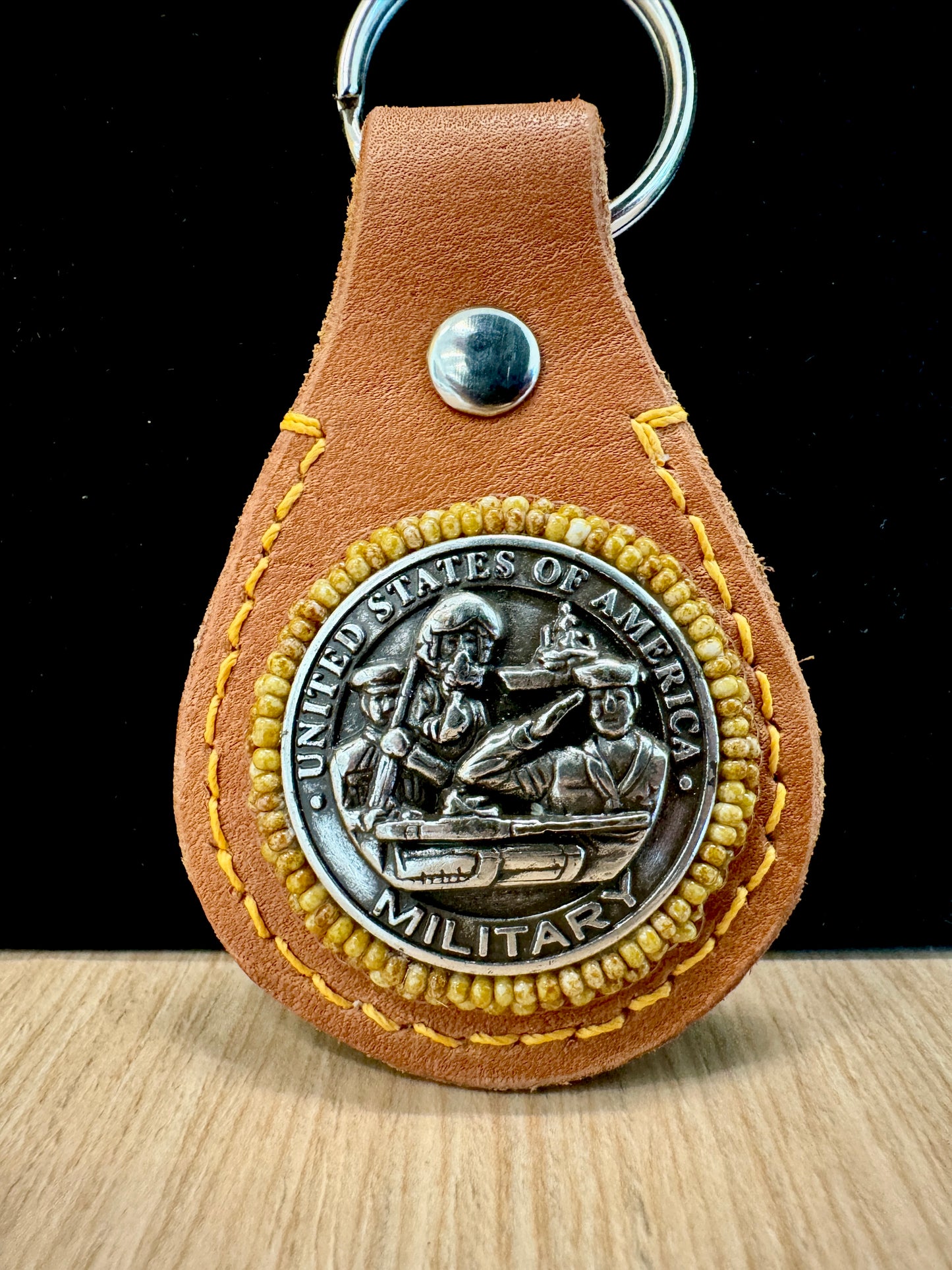 Leather Keychain US Military Challenge Coin