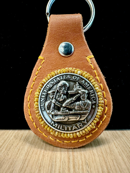 Leather Keychain US Military Challenge Coin