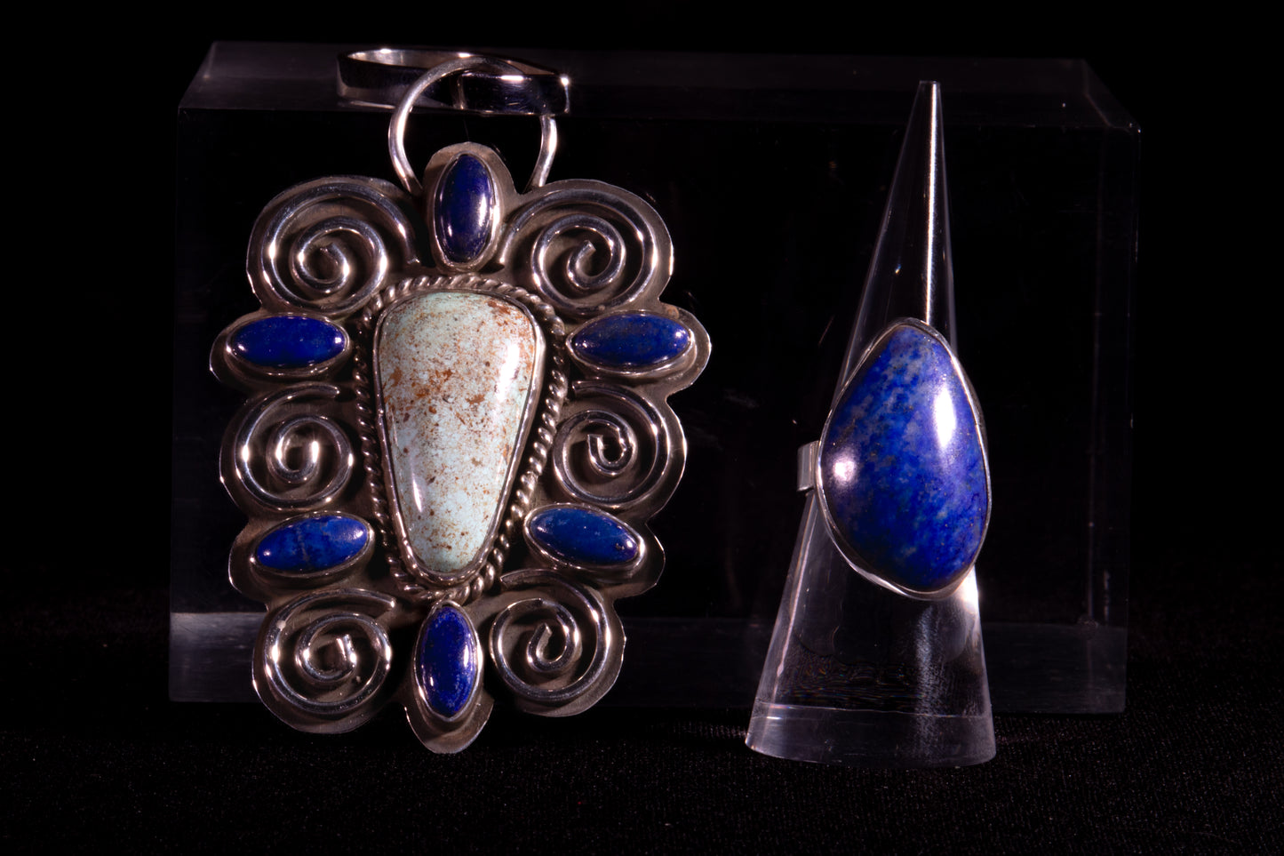 Kingman Turquoise and Lapis Lazuli Pendant & Ring Set