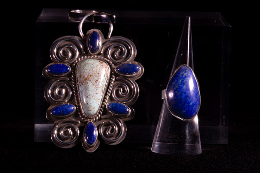Kingman Turquoise and Lapis Lazuli Pendant & Ring Set