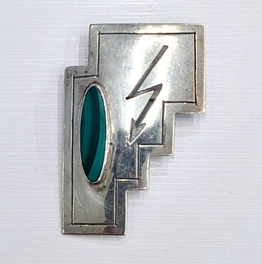 Vintage Sterling Silver Malachite Pin