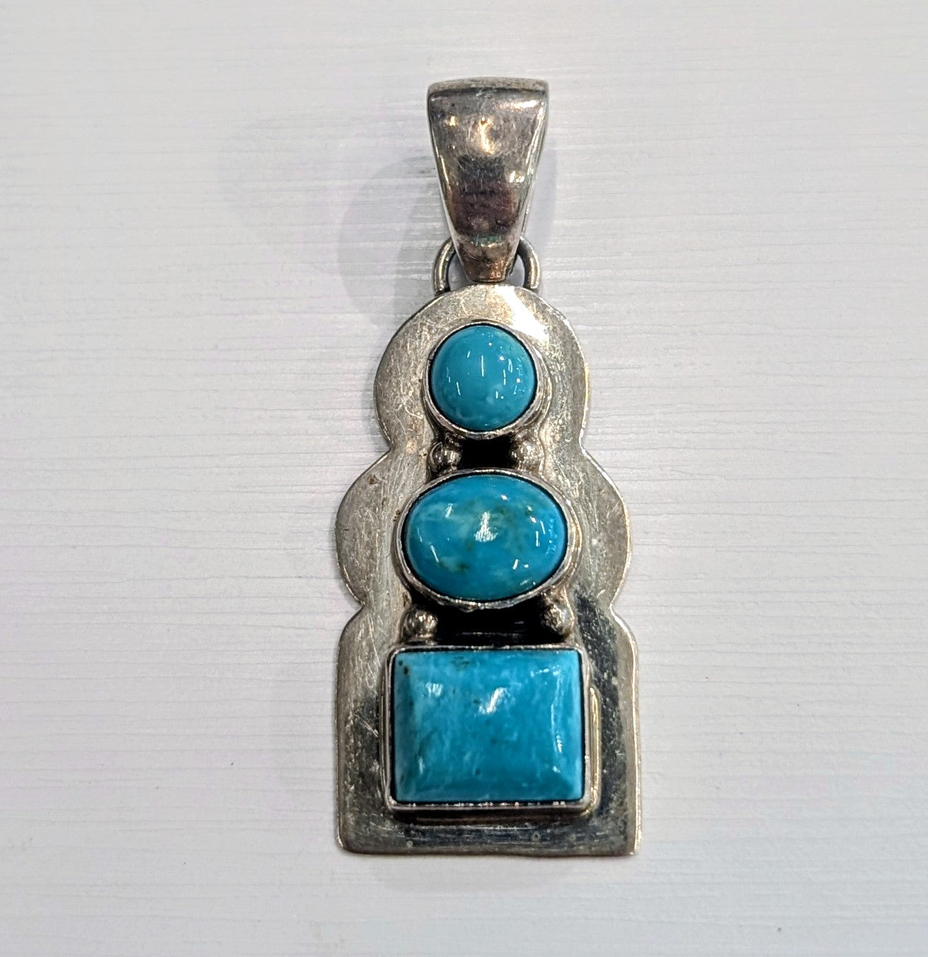 Vintage Sterling Silver Pendant with Three Turquoise Stones