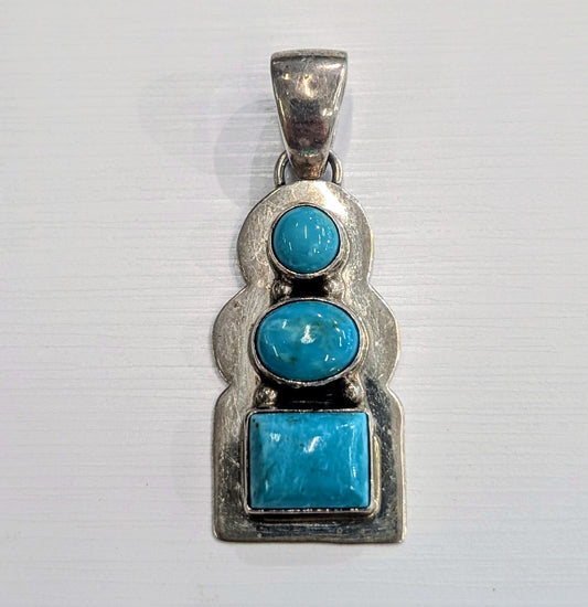 Vintage Sterling Silver Pendant with Three Turquoise Stones