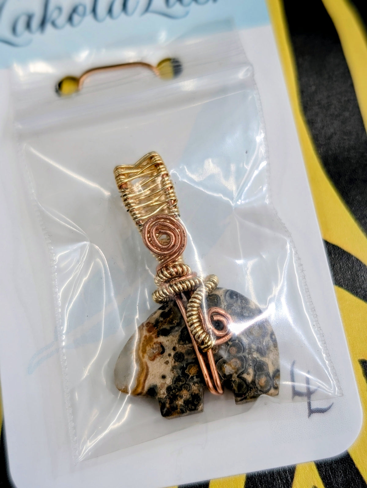 Wire Wrapped Bird's Eye Jasper Zuni Bear Pendant