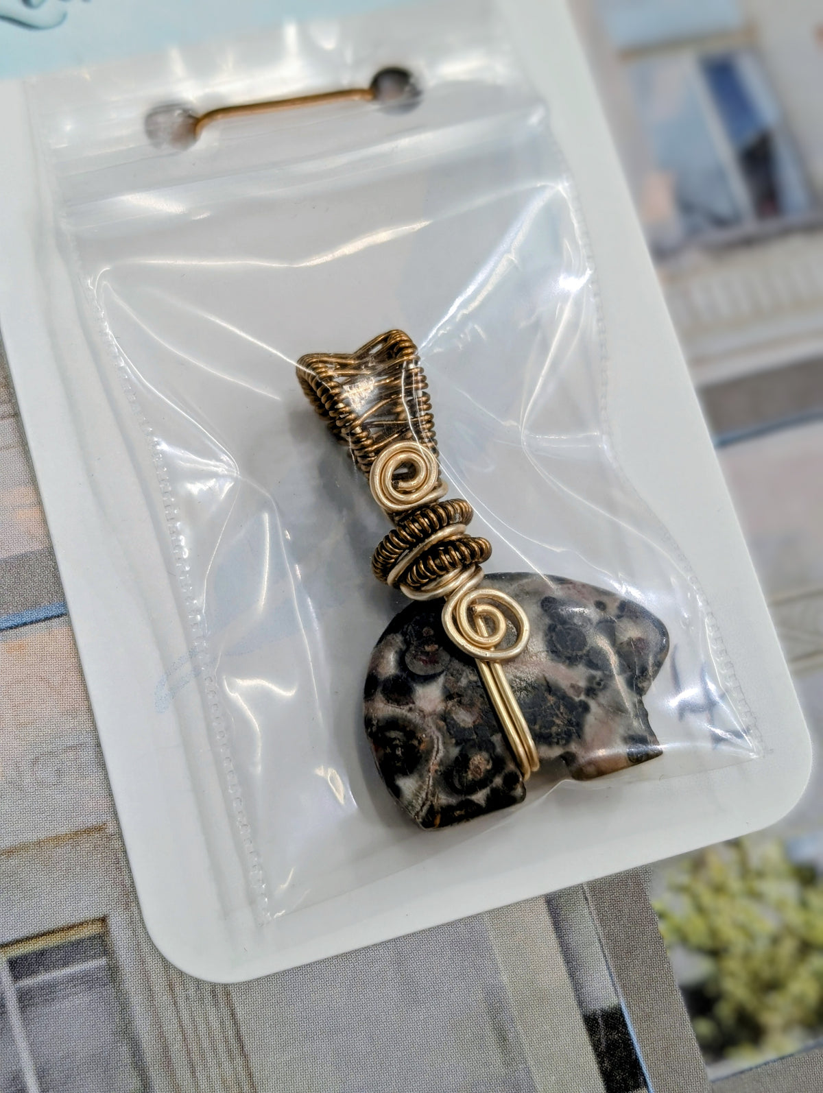Wire Wrapped Bird's Eye Jasper Zuni Bear Pendant