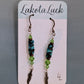 Turquoise, Green Swarovski Crystal, and Sterling Silver Feather Earrings