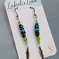 Turquoise, Green Swarovski Crystal, and Sterling Silver Feather Earrings